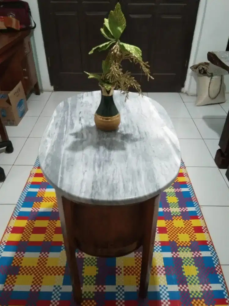 Meja marmer antik kayu jati