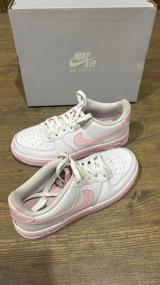 Nike air force 1 wanita white pink ukuran 36.5 (kids)