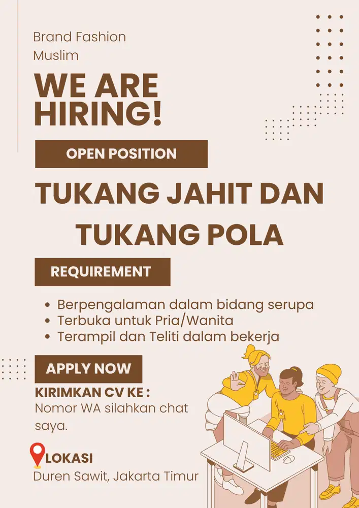 Dicari tukang pola dan tukang jahit