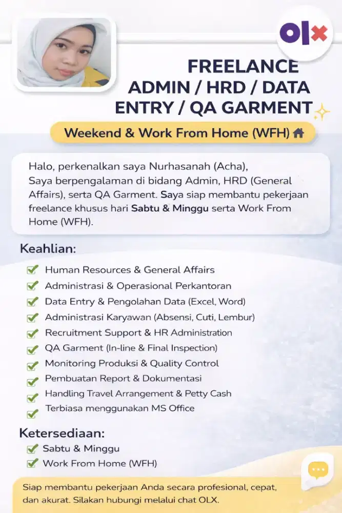 Freelance Admin / HRD Berpengalaman – WFH & Weekend Ready!