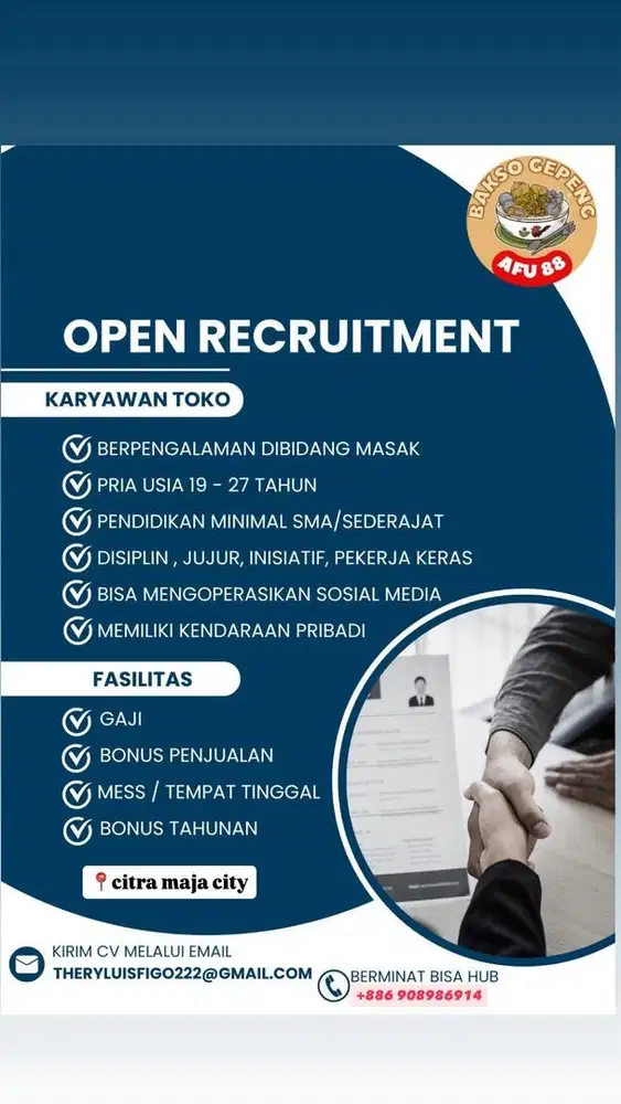 LOWONGAN PEKERJAAN COOK HELPER DAN KASIR