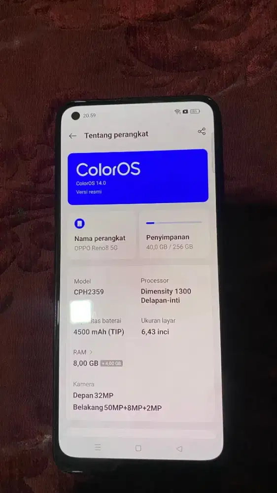 Oppo Reno 8 5g hp dan cas