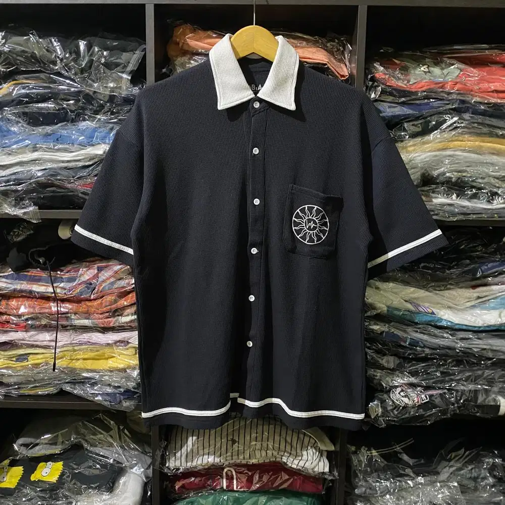 Kemeja waffle Vobia - Size L - Baju hitam black