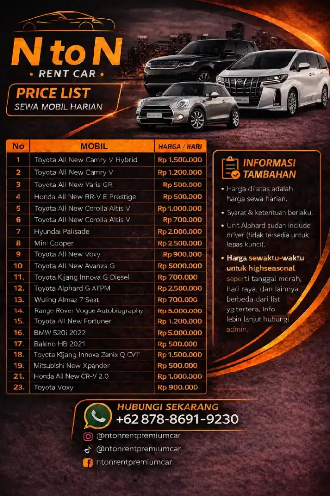 Sewa mobil harian mulai dari 400 rban