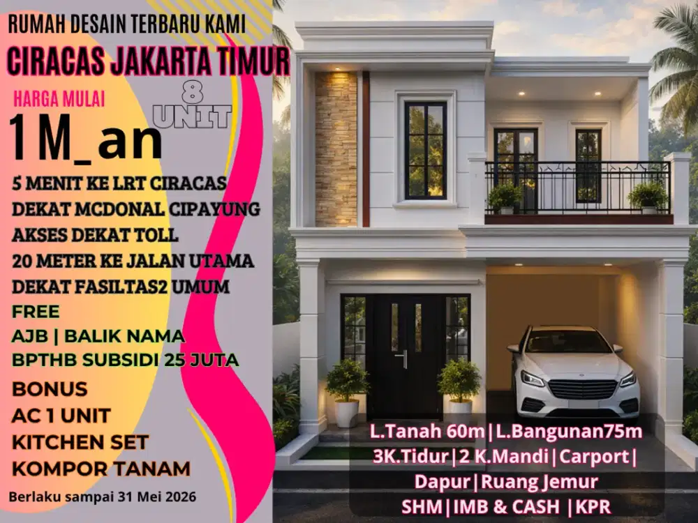 RUmah Strategis 5 menit, LRT Ciracas ,Bebas Banjir dan Jauh dari Kebisingan