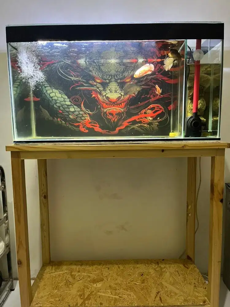 Aquarium full set + ikan + meja + dll