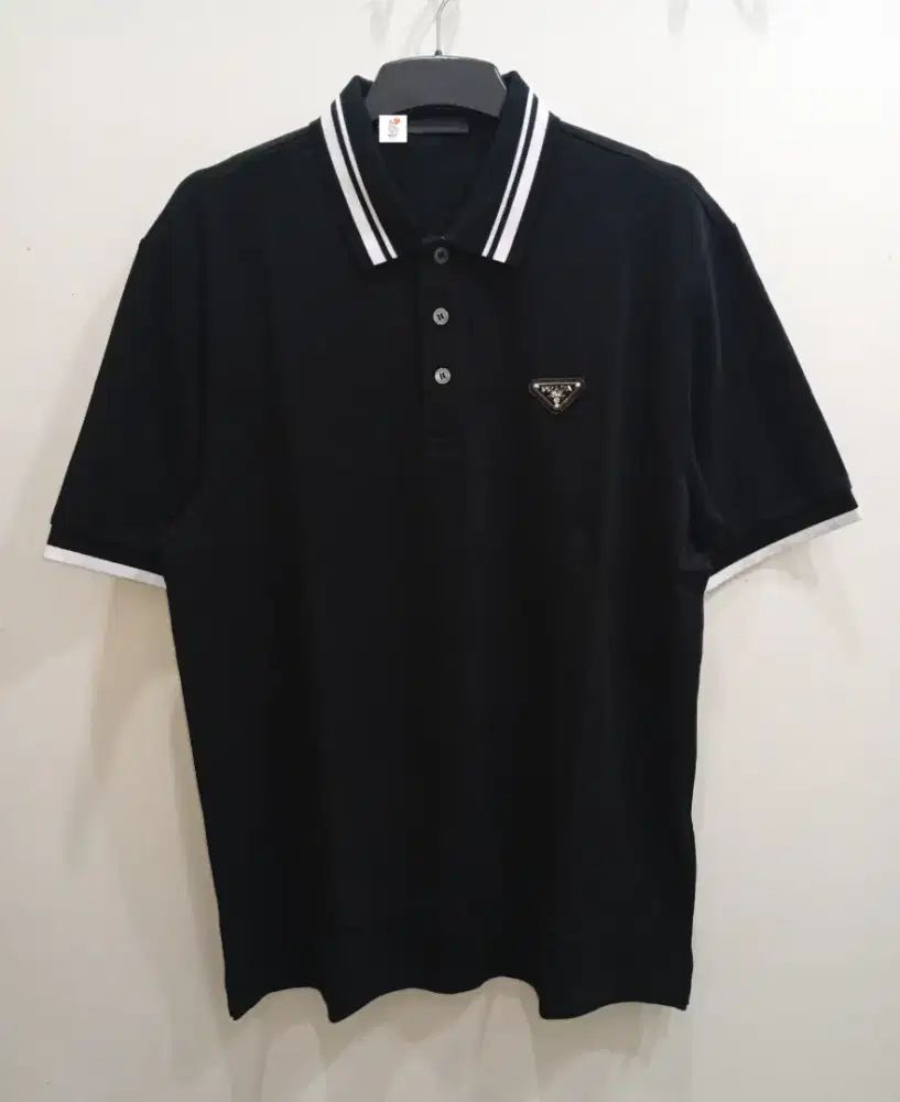 PRADA TWIN TIPPED POLO SHIRT BLACK