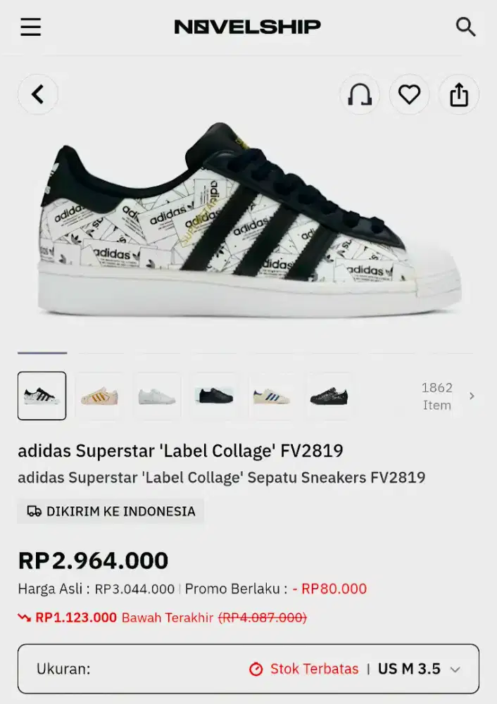 ADIDAS SUPERSTAR 'LABEL COLLAGE' FV2819 SIZE 42