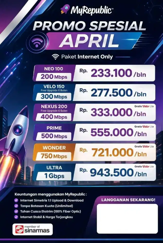 Promo pemasangan wifi Myrepublik free biaya pasang