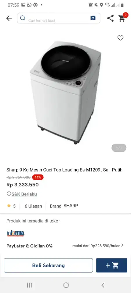 Sharp mesin cuci 9kg