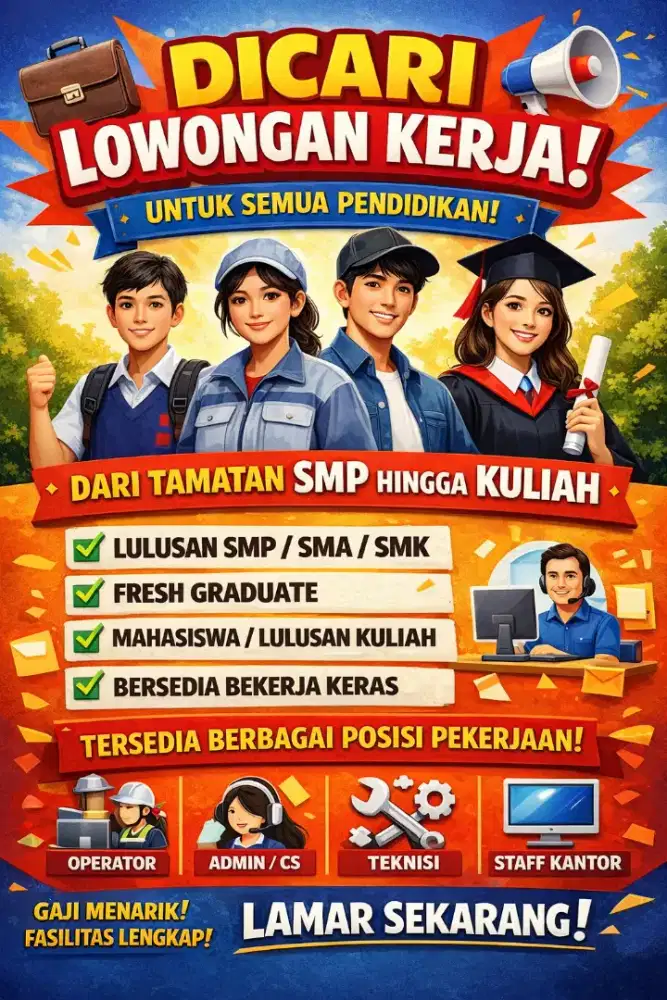 Dicari Karyawan Baru! Operator, Admin, CS, Teknisi & Staff Kantor