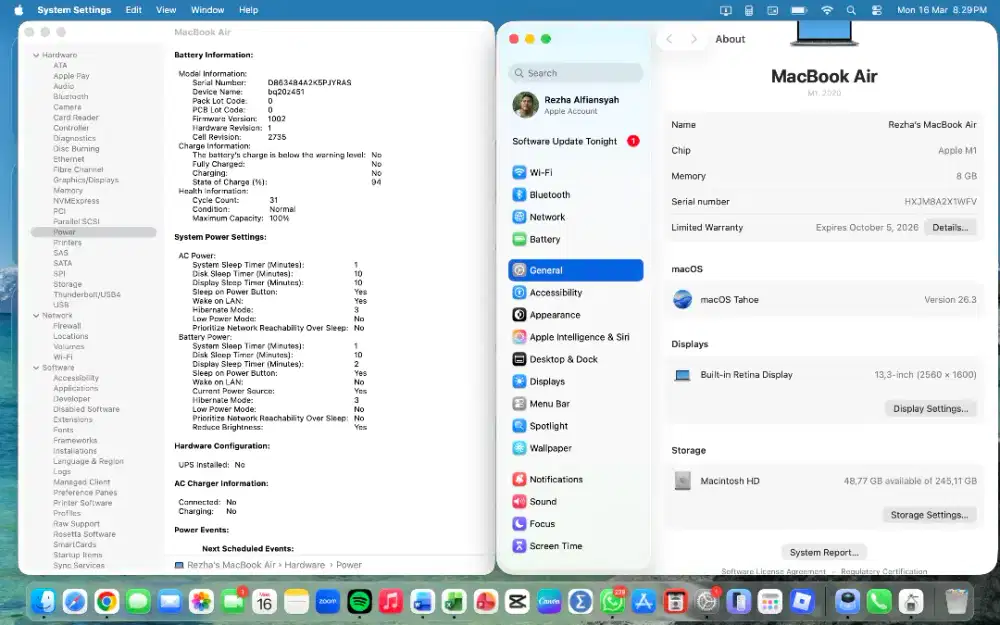 Maccbook air m1 8/256 garansi on
