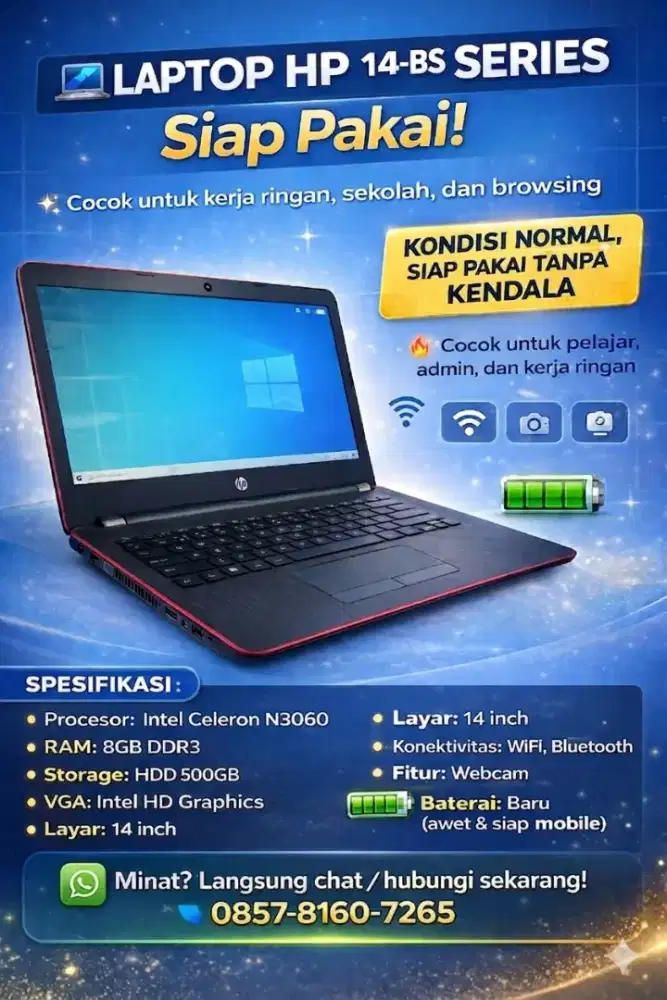 Hp 14 bs0xx intel Celeron N3060 ram 8gb ddr3L ssd 128gb ngacir