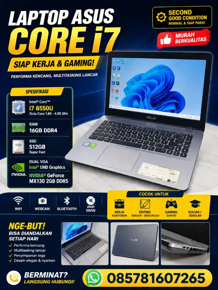 Asus A442U Core i7 8550U ram 16gb ssd 512gb dual vga mx 130 2gb ddr5
