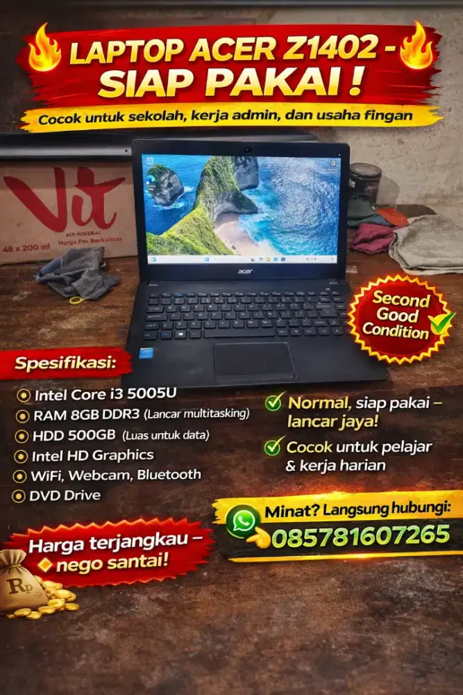 Acer Z1402 intel Core i3 5005U ram 8gb  hdd 500gb cocok buat sekolah