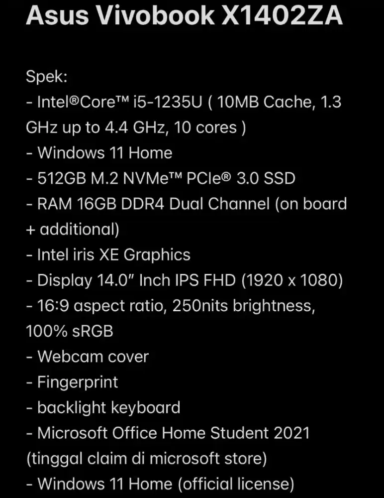 Jual laptop Asus Vivobook X1402ZA