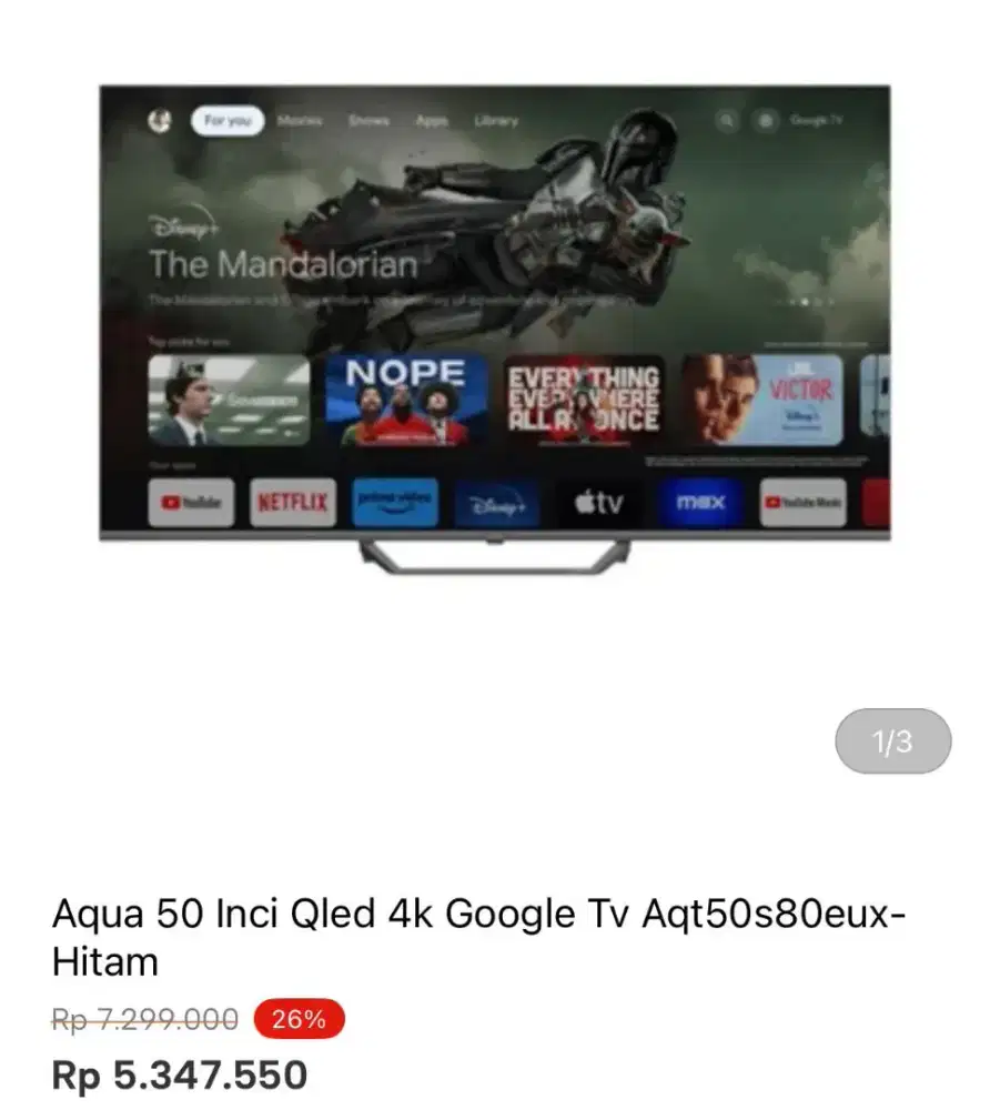 AQUA 50 INCI QLED 4K GOOGLE TV AQT50S80EUX