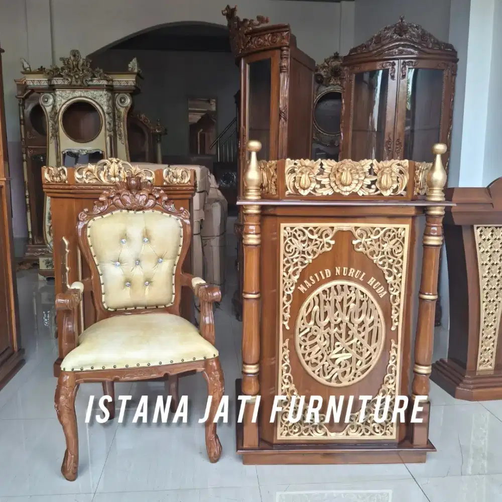 Mimbar masjid podium jati kaligrafi