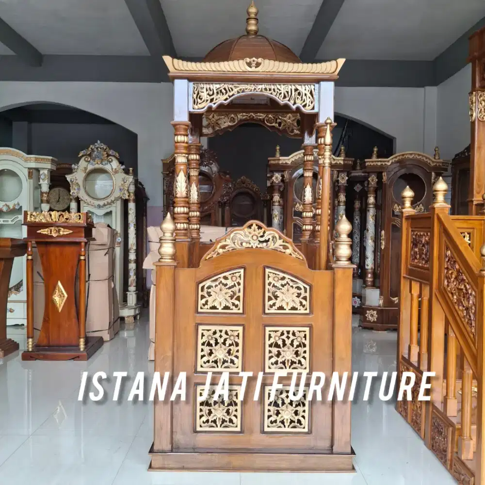 Mimbar masjid  jati ukir redy stok bahan material kayu jati