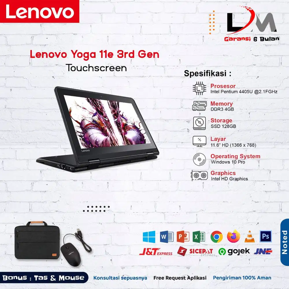 Lenovo Yoga 11e 3rd Pentium 4405U Ram 4GB SSD 128GB Win 10 Touchscreen