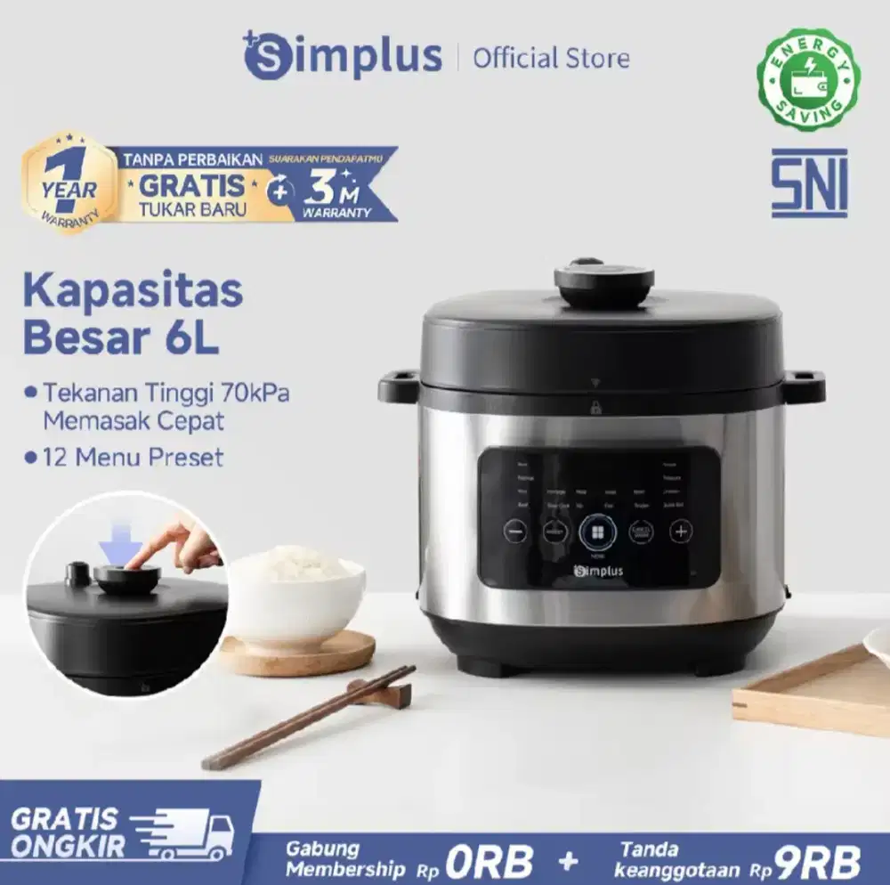 Simplus Rice Cooker 6L Presto
Panci Anti Lengket 70kpa