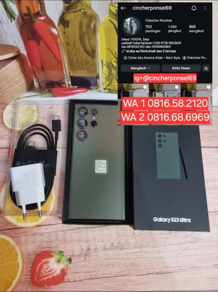 Jual hp siap pakai samsung S23 ULTRA 5g ram 12 grns resmi free adaptor