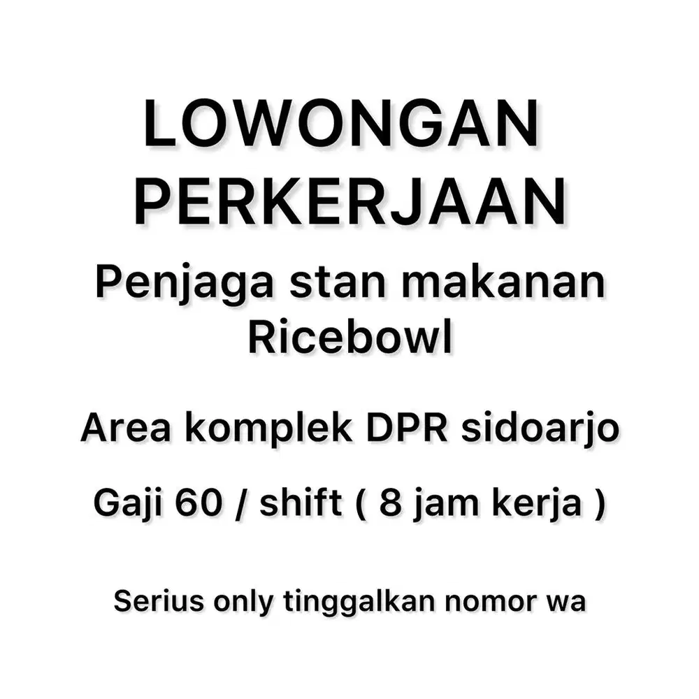 Lowongan pekerjaan penjaga stan makanan