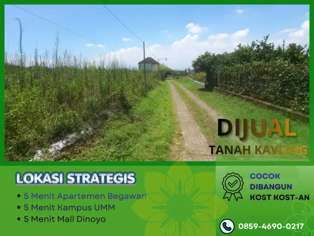 5 Menit Kampus Brawijaya Malang Tanah Kavling Perumahan Cocok Dibangun Kos Kosan Sertifikat