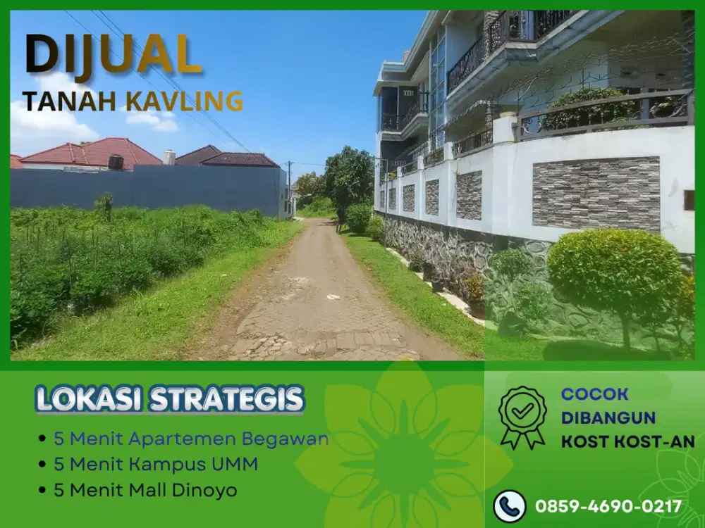 5 Menit Kampus UMM Malang Cocok Dibangun Kost SHM Tanah Dijual