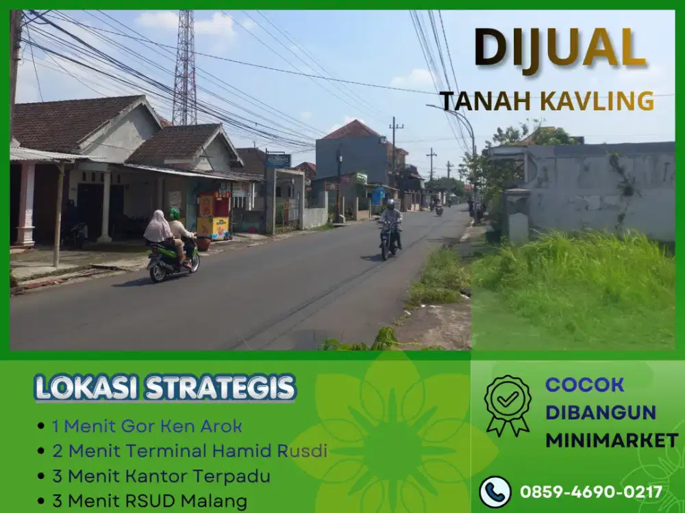 Jual Tanah Cocok Dibangun Minimarket 5 Menit SMAN 6 Malang Lebar Jalan 6 Meter