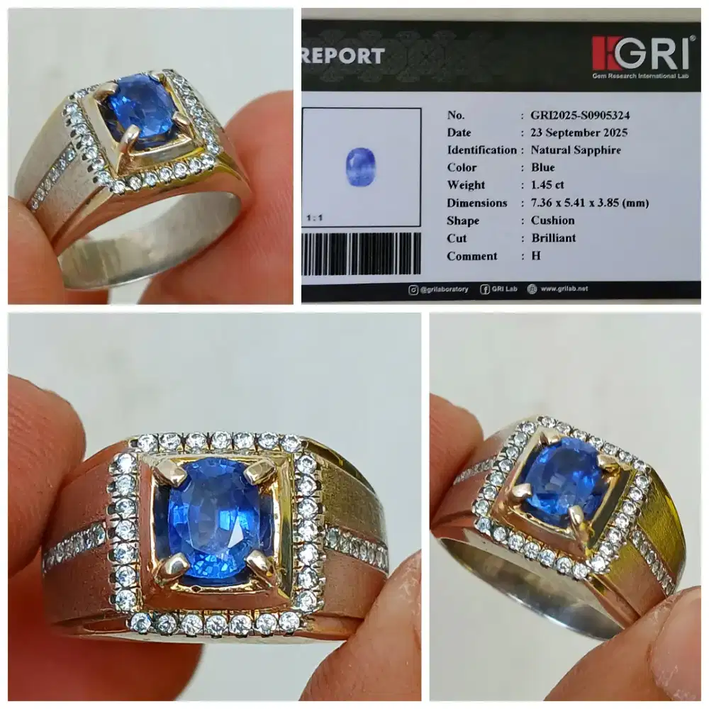 Blue Sapphire Srilanka 1.45cts GRI Lab Silver Ring