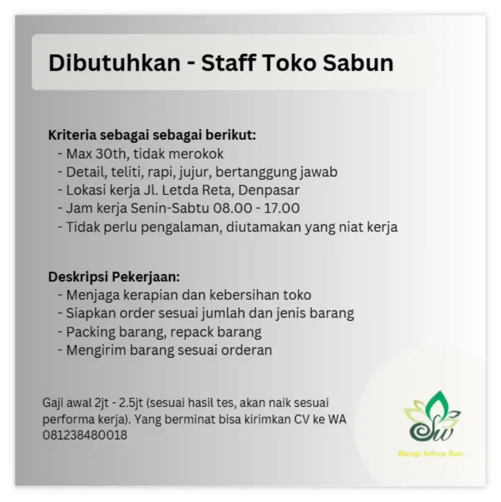 Staff Toko Sabun