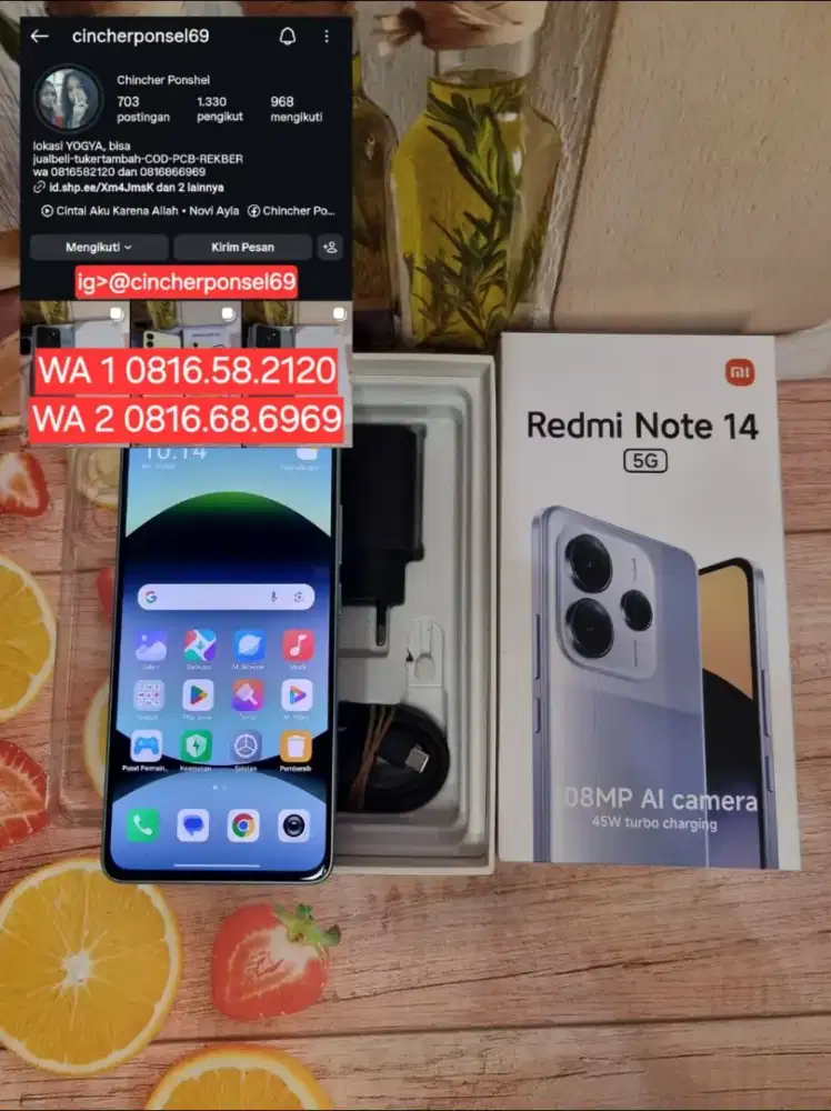 Hp likenew REDMI NOTE 14 5G 8/256 istimewa grns resmi 10 26 BH 100%