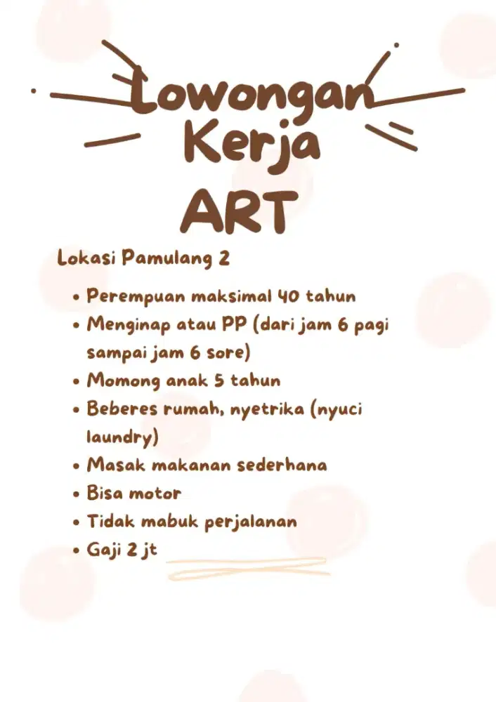 Lowongan Asisten rumah tangga