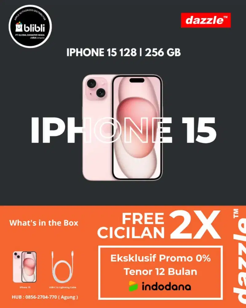 IPHONE 15 | CICILAN 12 BULAN 0% | ADMIN 0% | TENOR S/D 24 BULAN