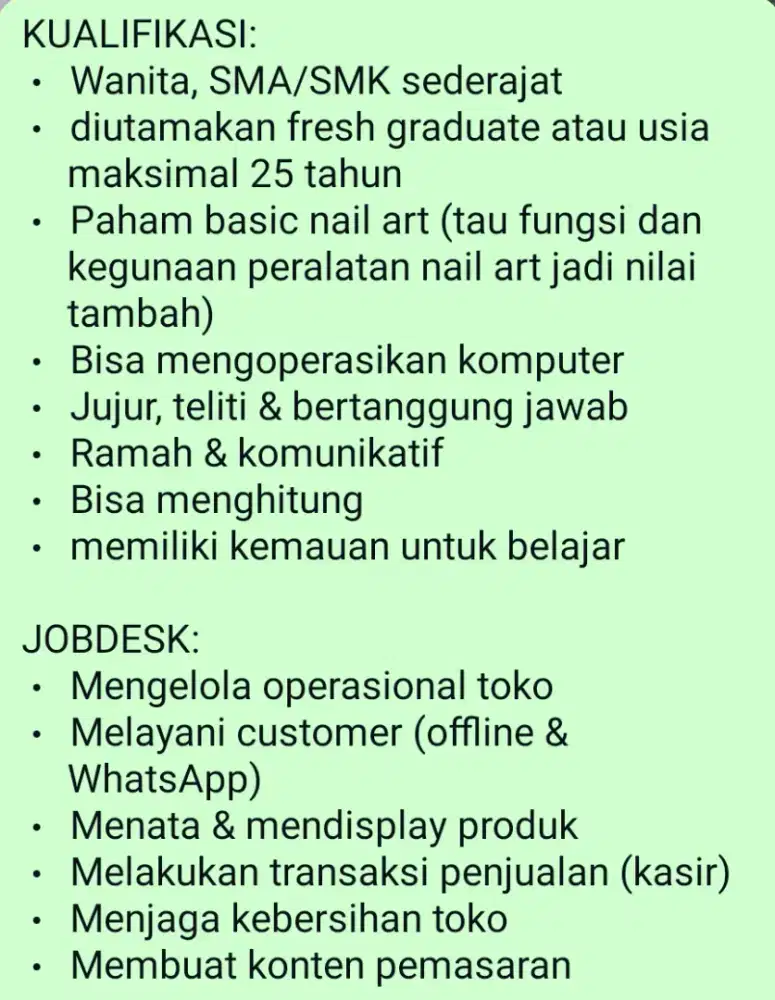 Dibutuhkan Pegawai Magang