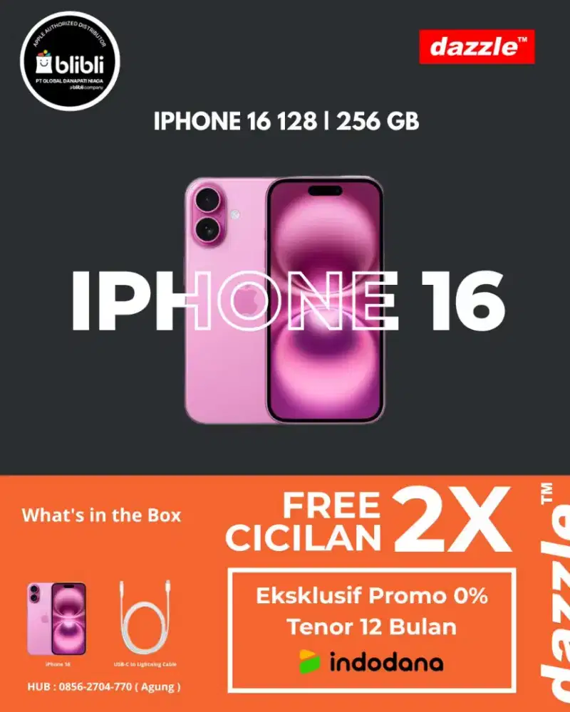 IPHONE 16 | CICILAN 12 BULAN 0% | ADMIN 0% | TENOR S/D 24 BULAN