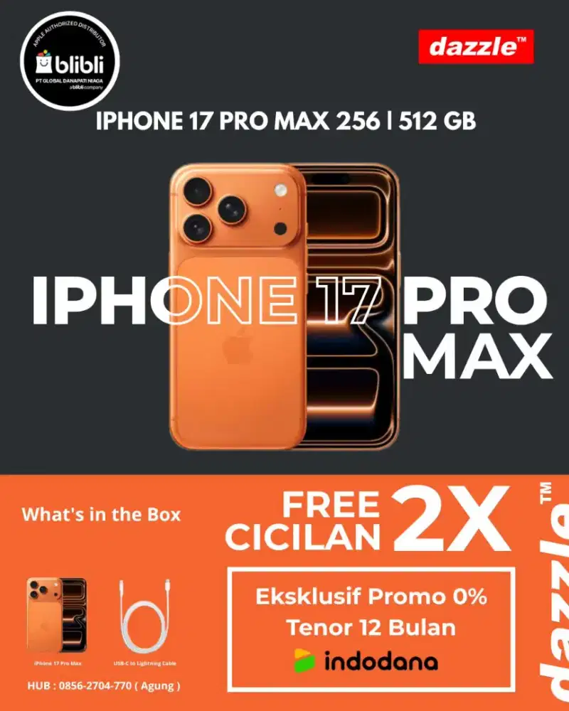 IPHONE 17 PRO MAX CICILAN 12 BULAN 0% | ADMIN 0% | TENOR S/D 24 BULAN