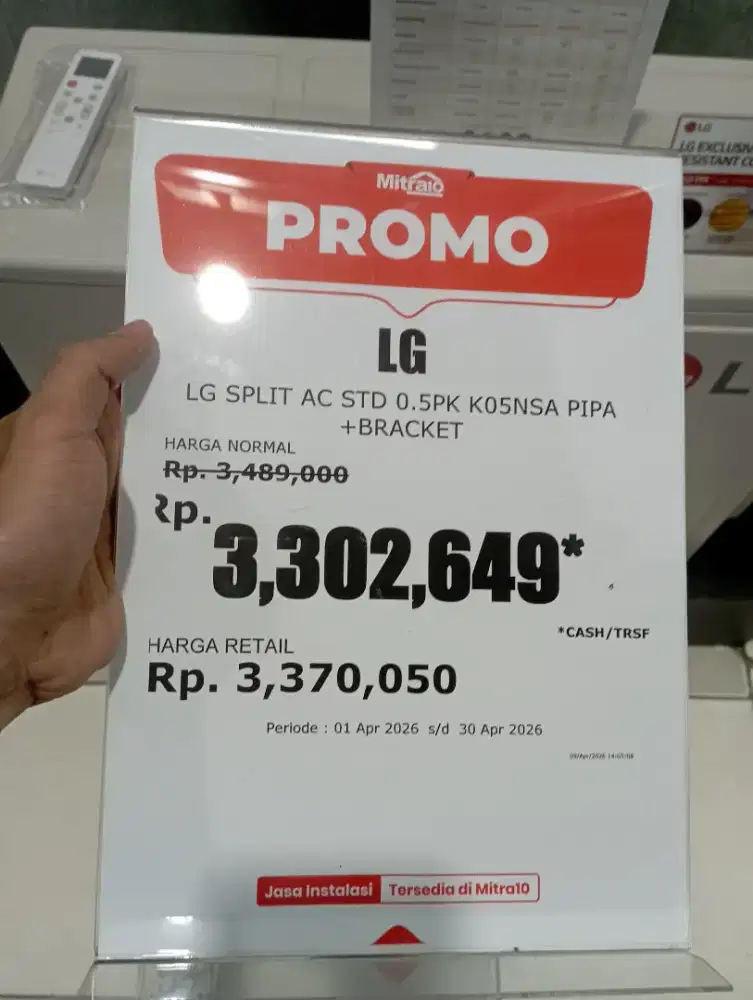 AC LG SPLIT AC STD 0.5PK K05NSA PIPA+BRACKET CICILAN TANPA DP