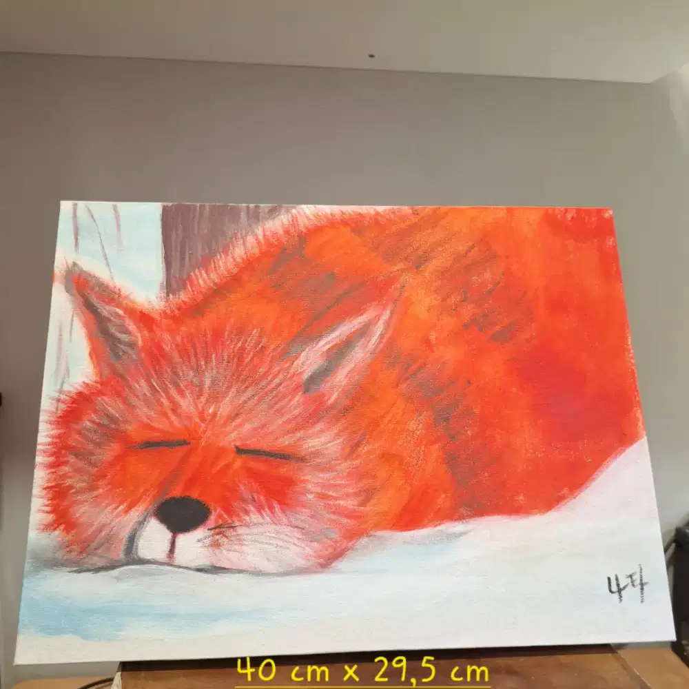 Lukisan Handmade Red Fox In The Snow