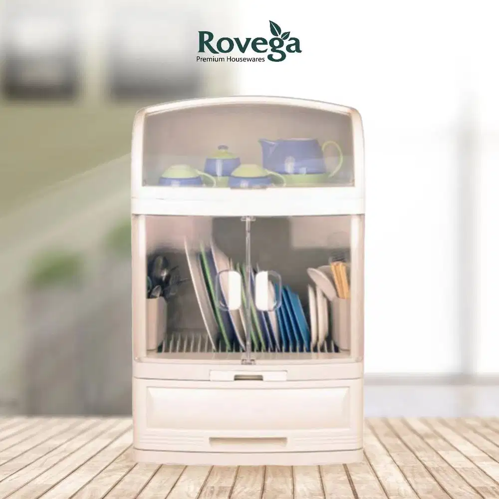 Lemari rak piring plastik rovega tempat simpan piring