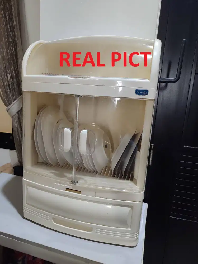Lemari rak piring plastik rovega tempat simpan piring