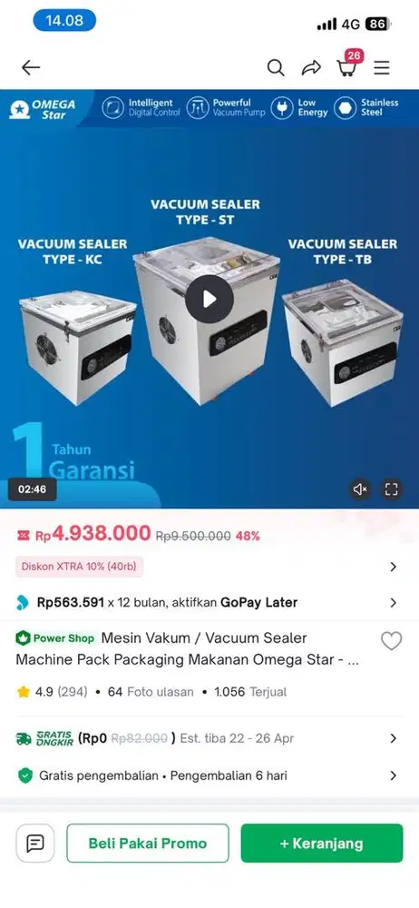 Vacuum sealer omega star type TB