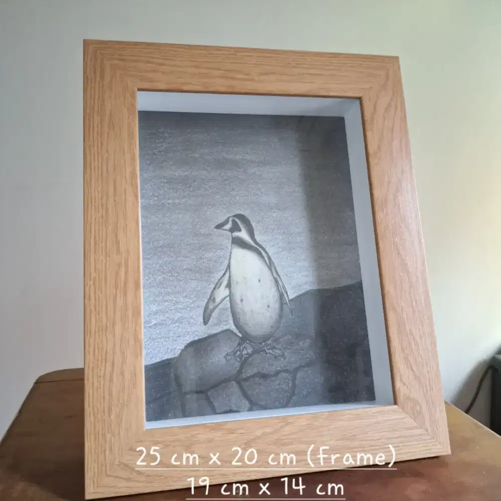 Lukisan Handmade Painting Vintage Penguin + Frame 3d Box + Magazine
