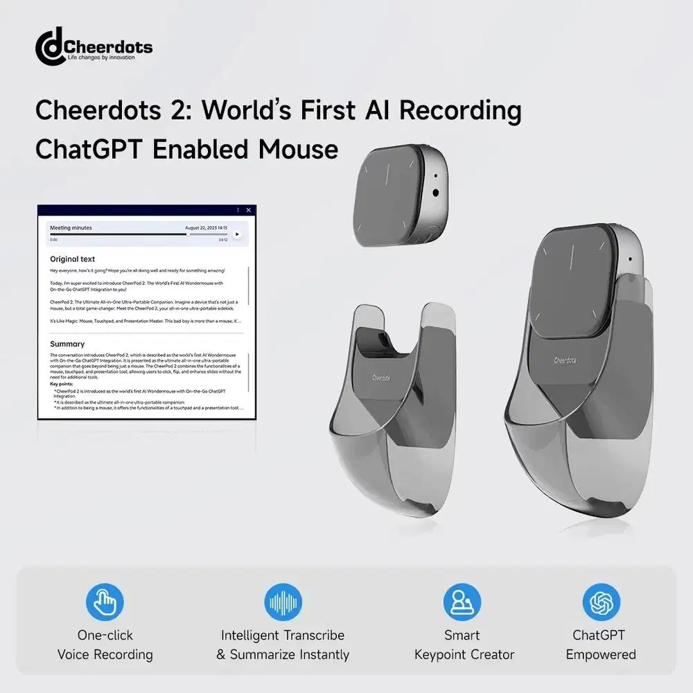 Cheerdots 2 PRO AI Voice smart mouse ChatGPT & presentation