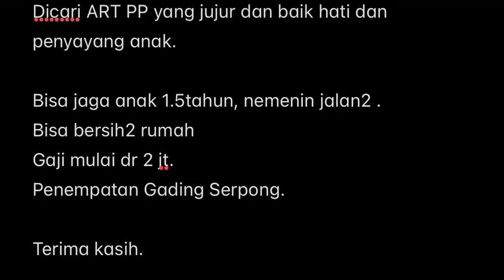 Loker Asisten Rumah Tangga Pulang Pergi
