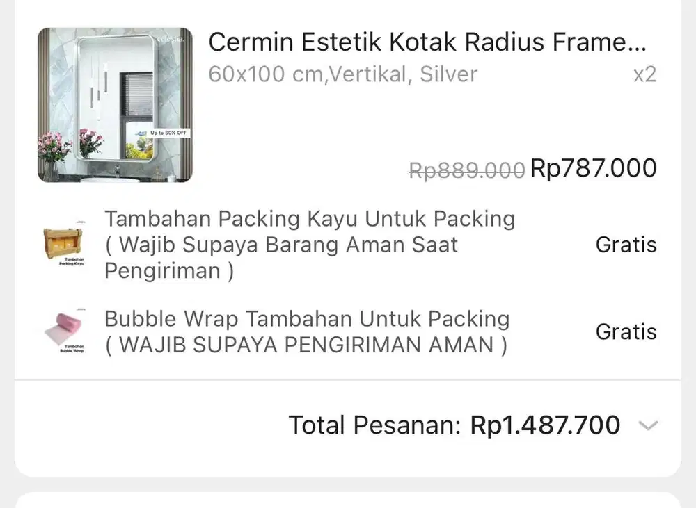 Cermin 60x100cm ada LED strip, jual rugi