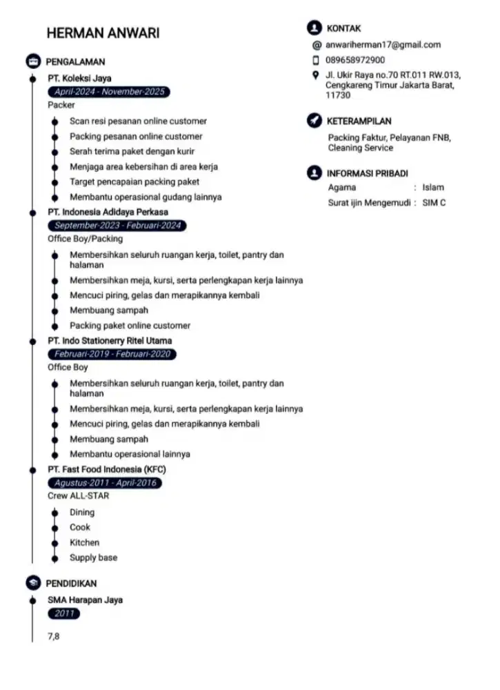 Mencari pekerjaan untuk posisi Cleaning Service & Packing