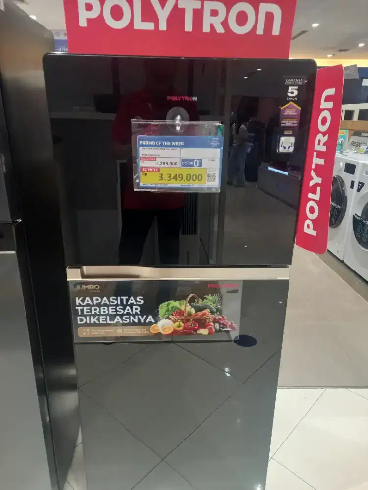 POLYTRON REFRI 2 DOOR 220 LITER BLACK