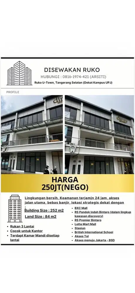 Disewakan Ruko U-Town Ciputat